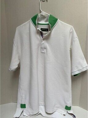 Orvis Mens White 100% Cotton Polo Shirt Green Trim Size M